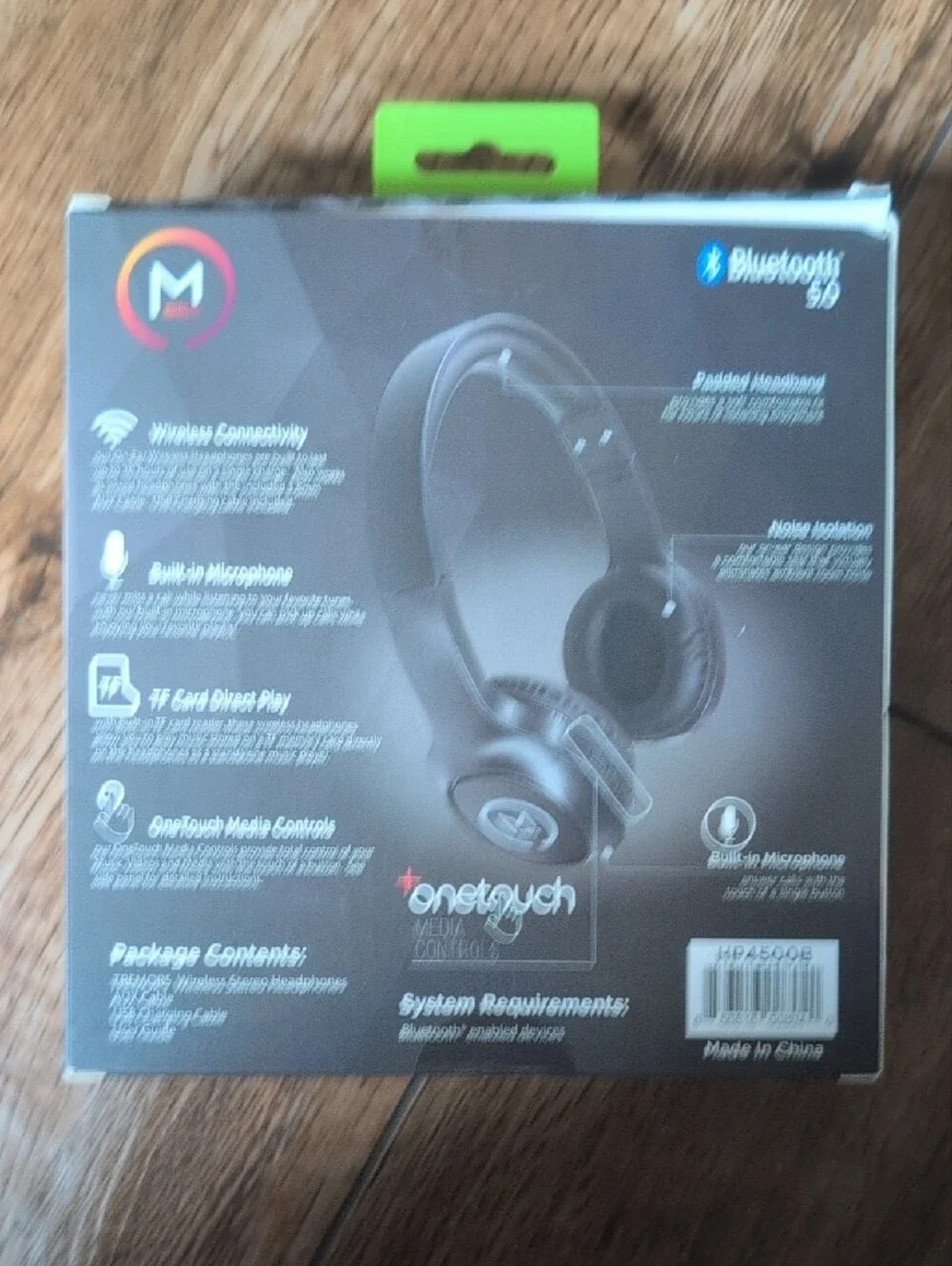 Morpheus Tremors On-Ear Wireless Headphones - Black with Neon Green Hang Tab